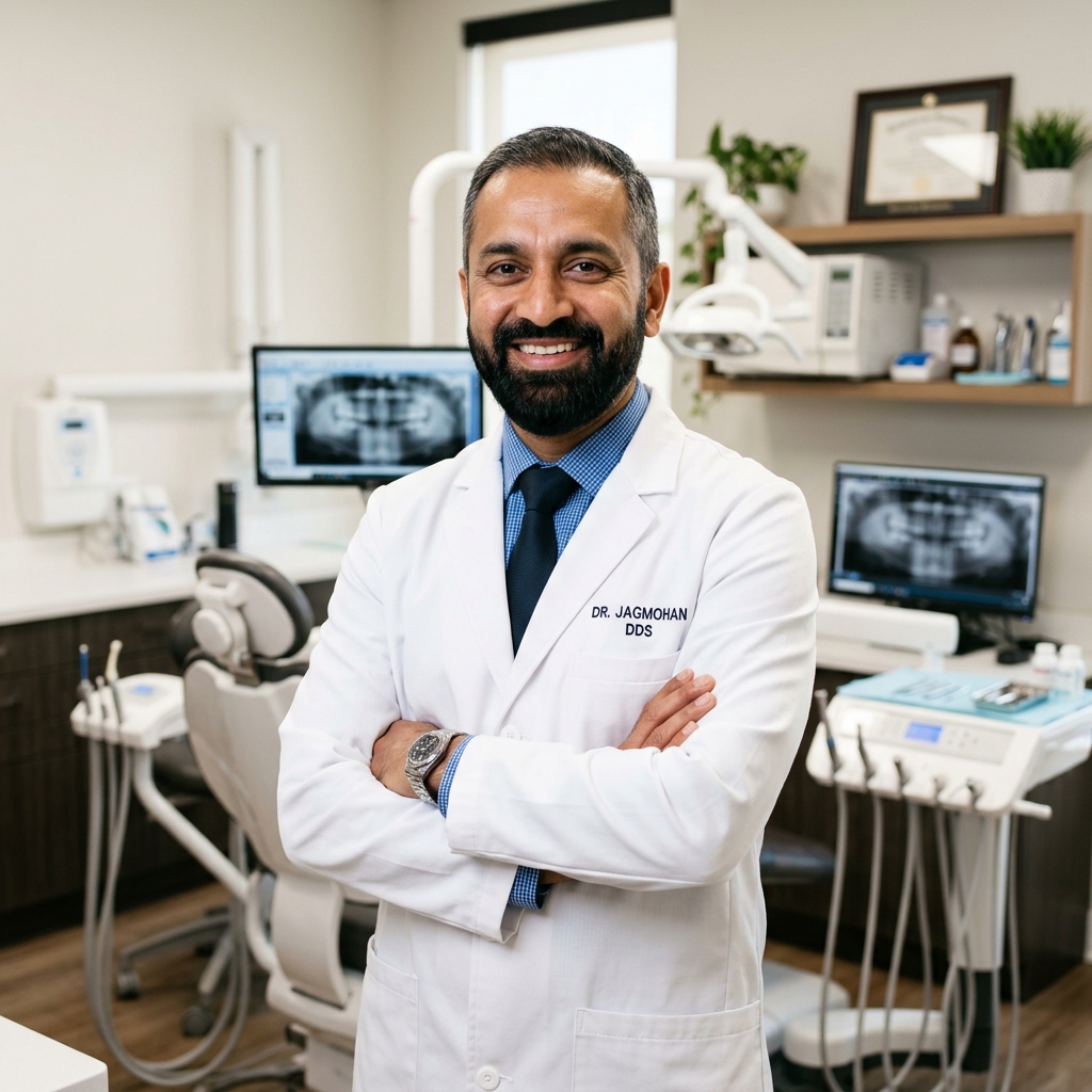 Dr. Jagmohan preparing for emergency treatment at Noor Dental Clinic Ludhiana